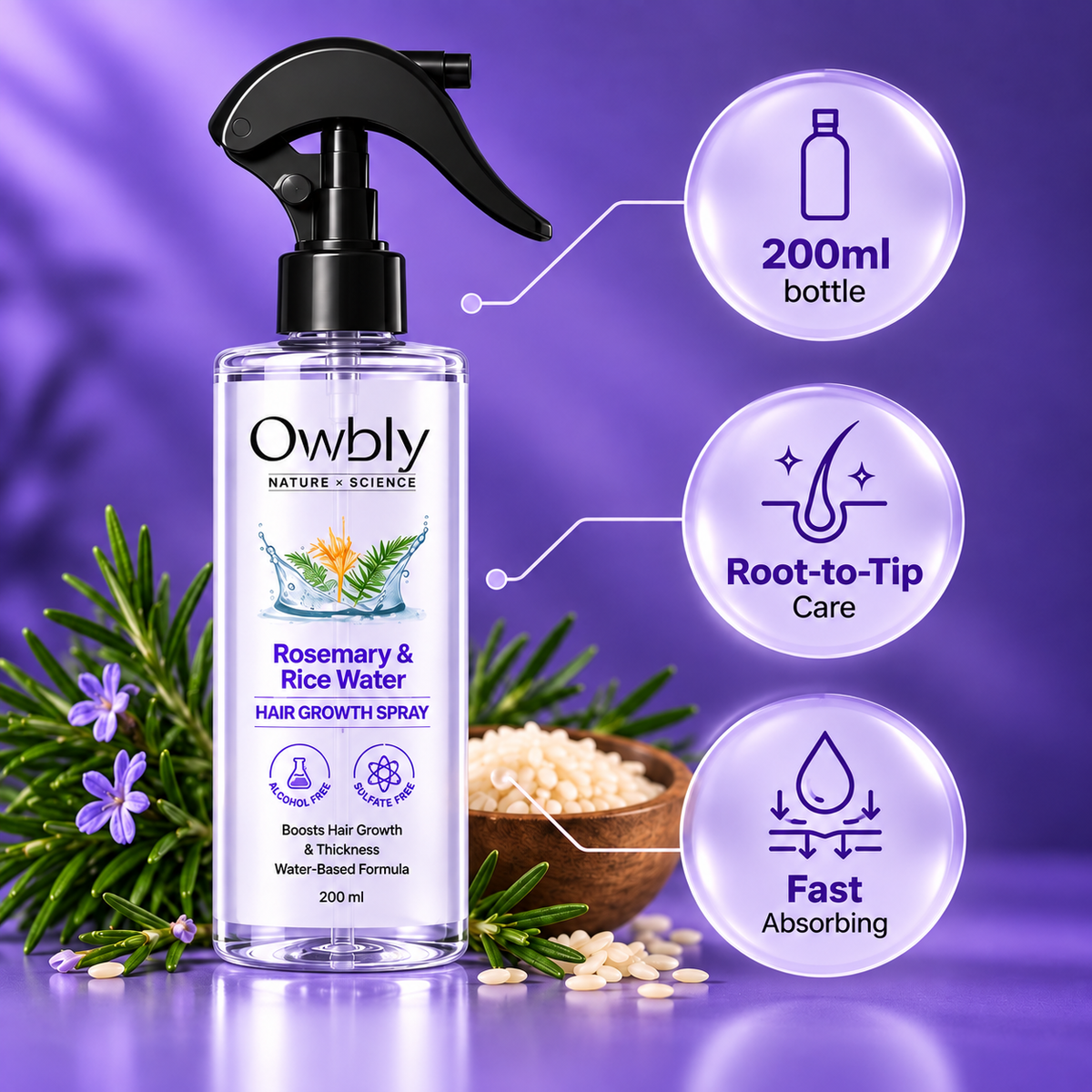 Owbly Rosemary & Rice Water Hair Spray