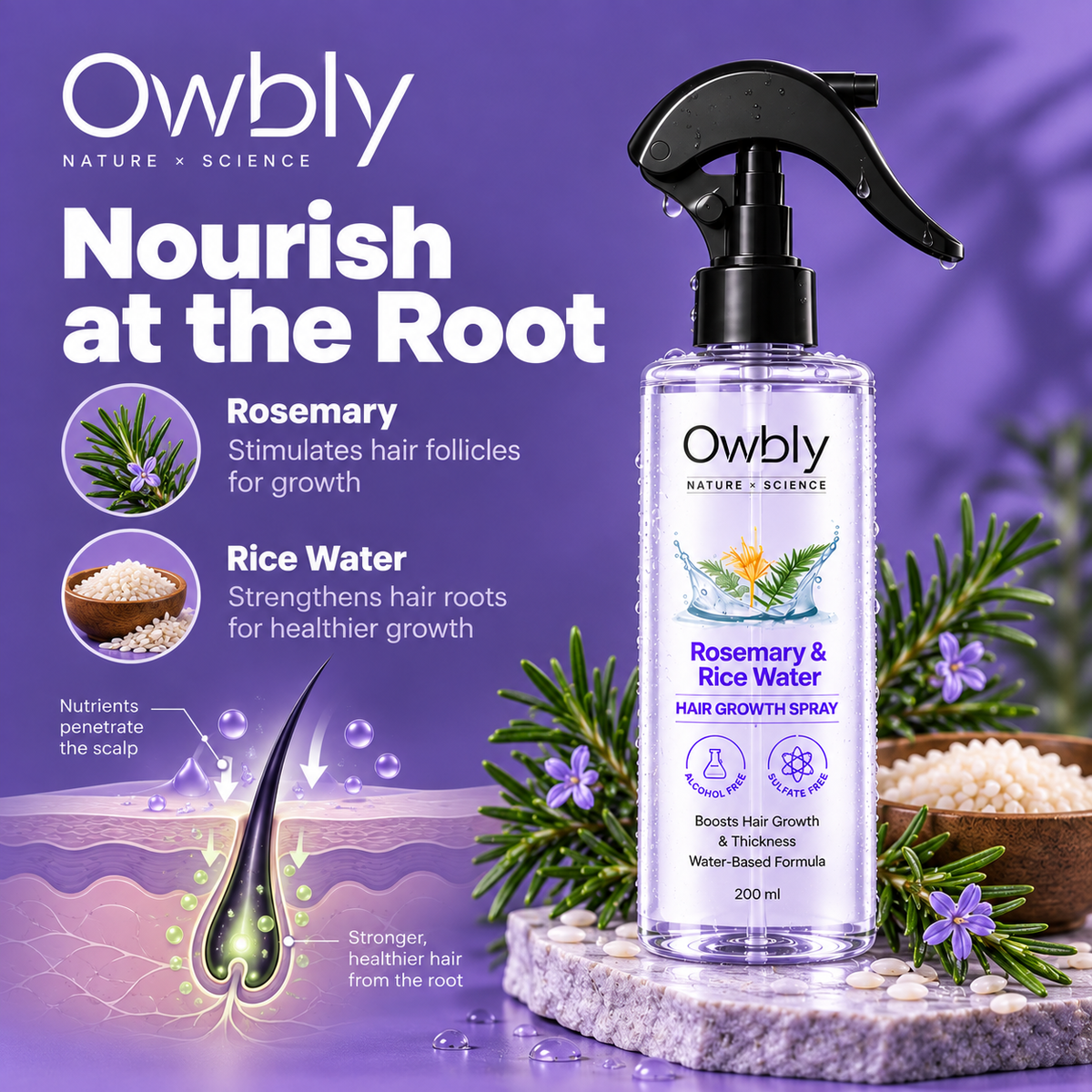 Owbly Rosemary & Rice Water Hair Spray